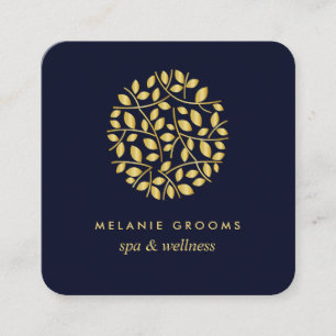Gold - Blätter   Blau  Wellness Wellness-Center M Quadratische Visitenkarte