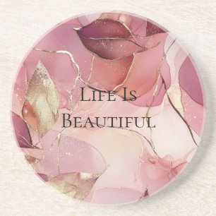 Gold Blätter Burgundy Blush Pink Getränkeuntersetzer