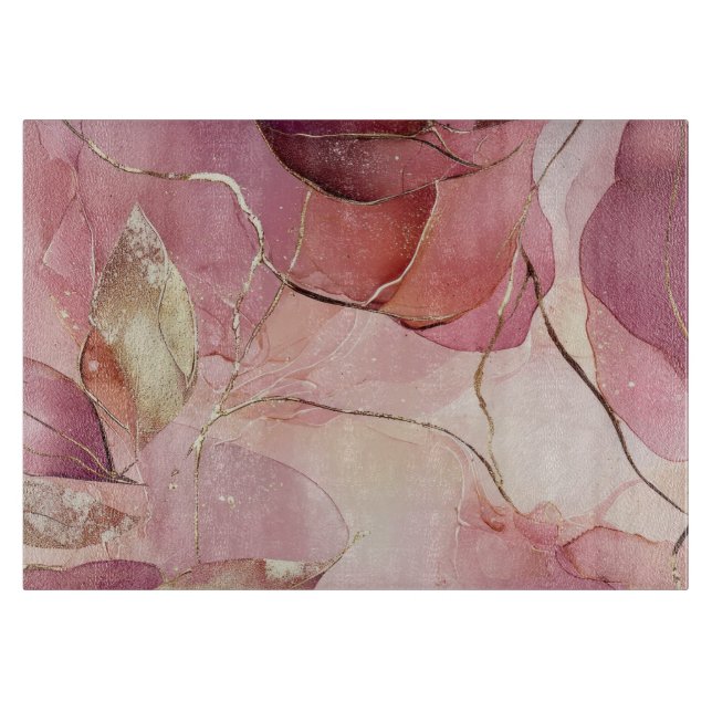 Gold Blätter Burgundy Blush Pink Schneidebrett (Vorderseite)