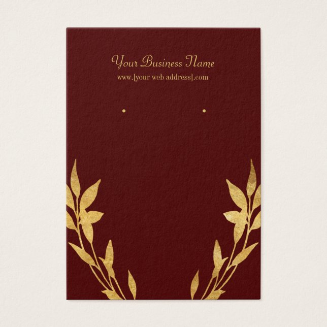 Gold Blätter Burgundy Red Custom Earring Card (Vorderseite)