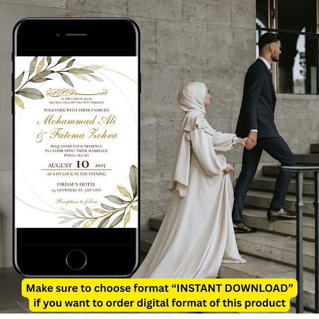 Gold Blätter Elegance Muslim Wedding Nikah Einladung (Von Creator hochgeladen)