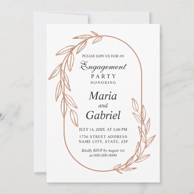 Gold-Blätter. Eleganter Rahmen Luxury Engagement P Einladung (Vorderseite)