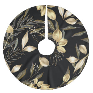 Gold-Blätter: Exotische botanische Nahtlose Polyester Weihnachtsbaumdecke