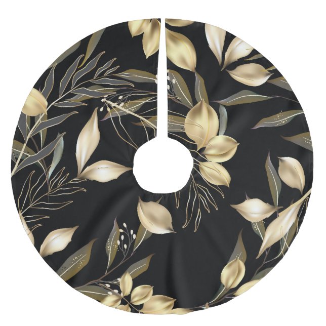 Gold-Blätter: Exotische botanische Nahtlose Polyester Weihnachtsbaumdecke (Vorderseite)