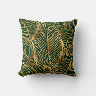 Gold Blätter Forest Green Elegantes Muster Kissen