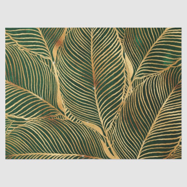 Gold Blätter Forest Green Elegantes Muster Seidenpapier (Vorderseite)