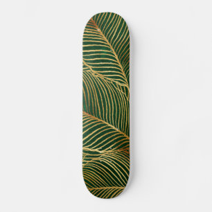 Gold Blätter Forest Green Elegantes Muster Skateboard