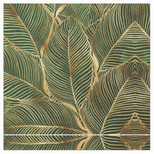 Gold Blätter Forest Green Elegantes Muster Stoff