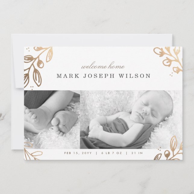 Gold-Blätter - Geburtsankündigung Ankündigung (Vorderseite)