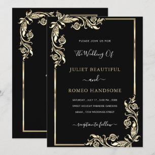 Gold Blätter Gerahmt Elegante Schwarze Hochzeit Ei