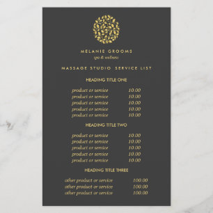 Gold Blätter Graue Wellness-Center- und Massagepre Flyer