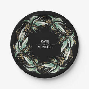 Gold Blätter Greenery Black Wedding Pappteller