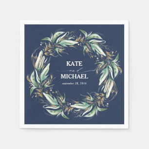 Gold Blätter Grüne Navy Blue Wedding Serviette