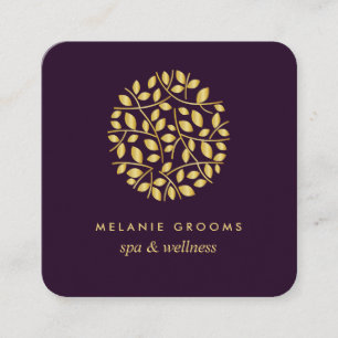 Gold-Blätter  Lila   Wellness-Wellness-Center-Mass Quadratische Visitenkarte