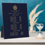 Gold Blätter Logo blau | Preise für Wellness-Cente Fotoplatte<br><div class="desc">Elegantes Design zeigt Ihre Dienstleistungen, Preislisten oder Geschäftsinformationen unter einem Kreis von Zweigniederlassungen und Blätter in Imitaten Goldfolie und Ihren Namen oder Firmennamen. Enthält drei individuell anpassbare Überschriften und Textfelder. Um das Layout anzupassen, geben Sie Ihren Text ein und ändern Sie mithilfe der Funktion Anpassen die Positionierung und die Größe...</div>