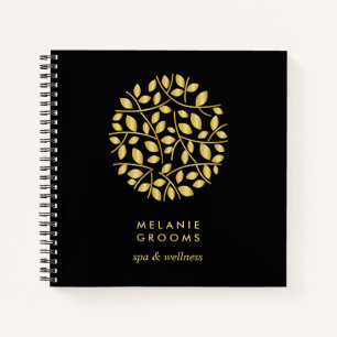 Gold-Blätter-Logo   Schwarz   Personalisiert Mono Notizbuch