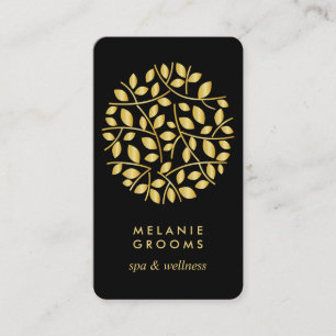 Gold-Blätter-Logo  Schwarz   Yoga für Wellness-Mas Visitenkarte