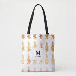 Gold Blätter Muster Monogram Tote Bag Tasche