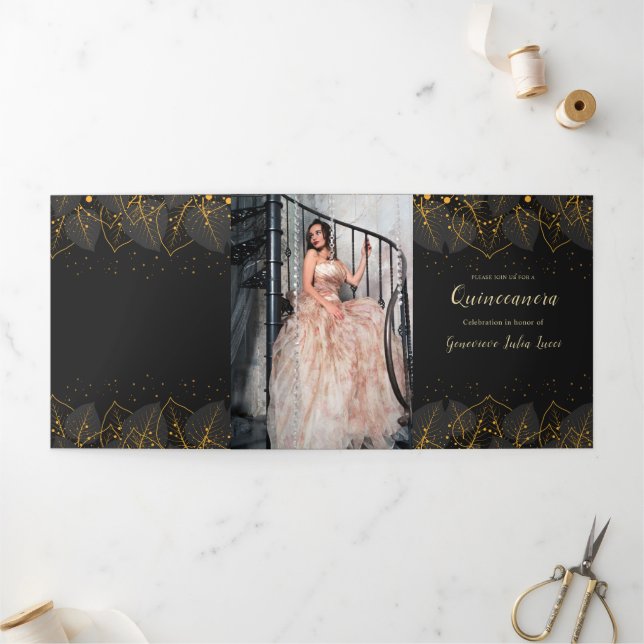 Gold-Blätter Quinceanera-Party Einladung (Außenbereich)