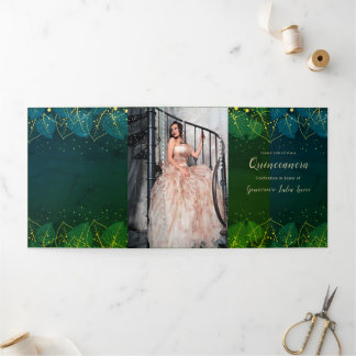 Gold-Blätter Quinceanera-Party Einladung
