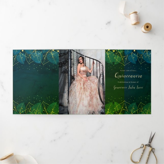 Gold-Blätter Quinceanera-Party Einladung (Außenbereich)