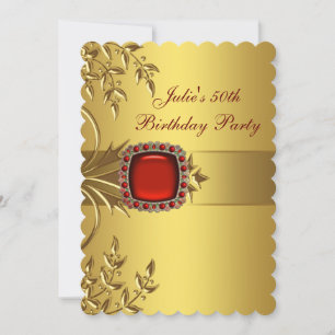 Gold Blätter Red Jewel Frauen 50. Geburtstagsparty Einladung