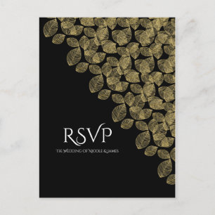 Gold Blätter Schwarzer Herbst Elegance Hochzeit RS Einladungspostkarte