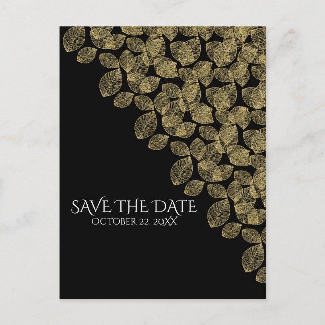 Gold Blätter Schwarzer Herbst Elegance Save the Da Ankündigungspostkarte (Vorderseite)
