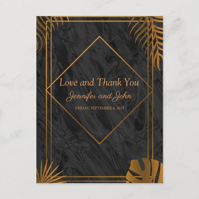 Gold Blätter Tropical Wedding Vielen Dank Postkarte (Vorderseite)