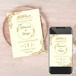 Gold Blätter Verzierte muslimische Hochzeit Nikah  Einladung