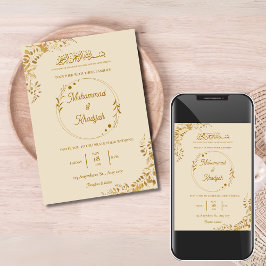 Gold Blätter Verzierte muslimische Hochzeit Nikah  Einladung