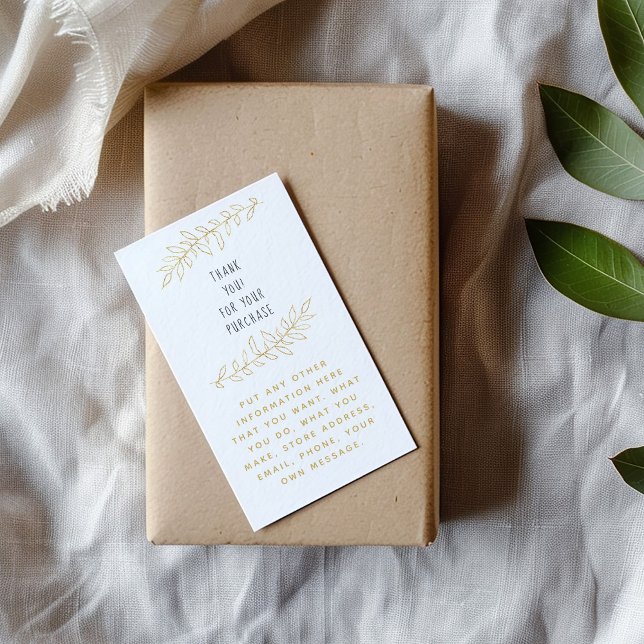 Gold Blätter Vielen Dank Begleitkarte (Pencil sketched leaves enclosure card to say thank you to your customers.)