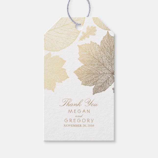 Gold Blätter Weiße Hochzeit im Herbst Geschenkanhänger (Vorderseite)