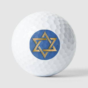 Gold Blau Davidstern Kunstpaneel Golfball