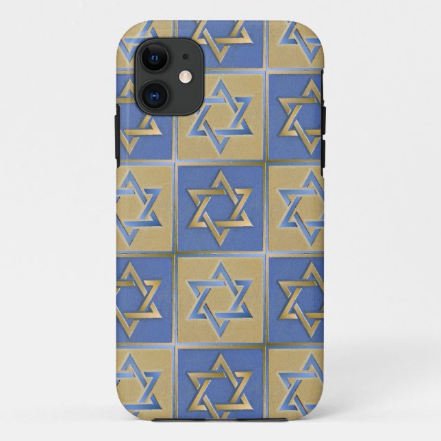Gold Blau Davidstern-Kunstpaneele Case-Mate iPhone Hülle (Rückseite)