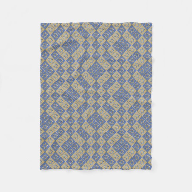 Gold Blau Davidstern-Kunstpaneele Fleecedecke (Vorderseite)