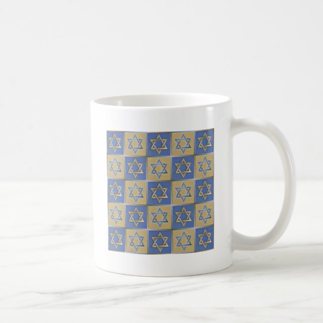 Gold Blau Davidstern-Kunstpaneele Kaffeetasse (Rechts)