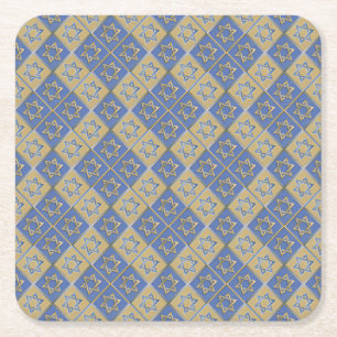 Gold Blau Davidstern-Kunstpaneele Rechteckiger Pappuntersetzer