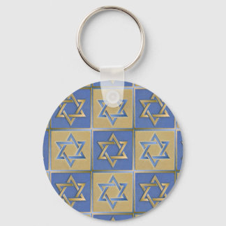 Gold Blau Davidstern-Kunstpaneele Schlüsselanhänger