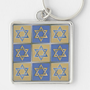Gold Blau Davidstern-Kunstpaneele Schlüsselanhänger