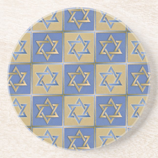 Gold Blau Davidstern-Kunstpaneele Untersetzer (Vorne)