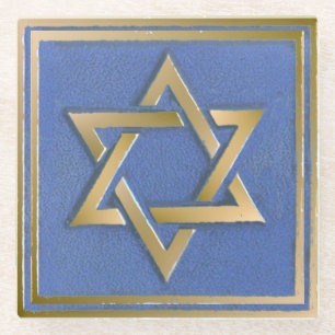Gold Blau Davidstern Kunstpanel Glasuntersetzer
