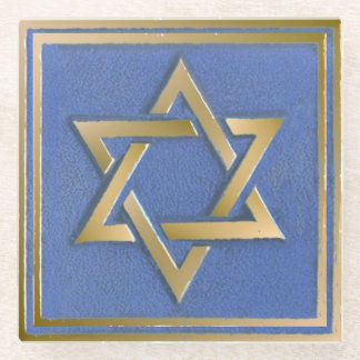 Gold Blau Davidstern Kunstpanel Glasuntersetzer