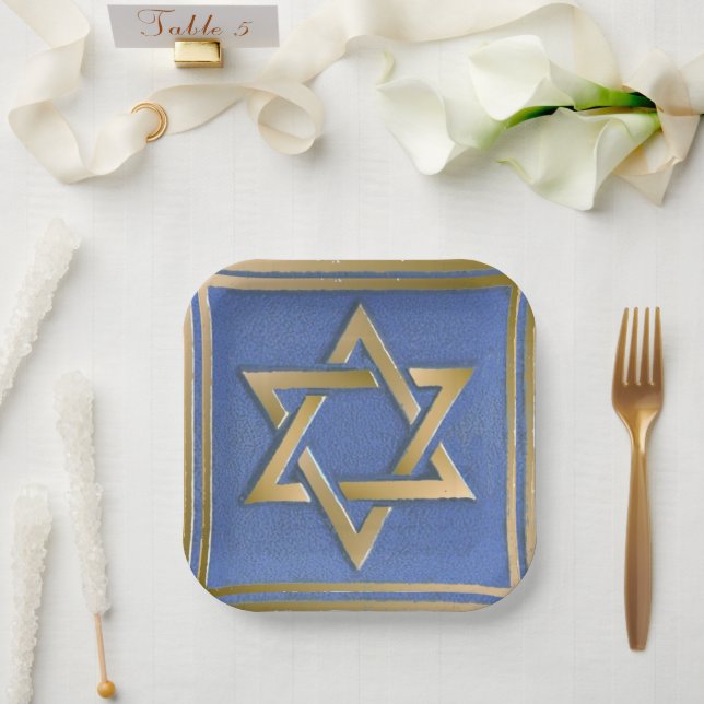 Gold Blau Davidstern Kunstpanel Pappteller (Hochzeit)