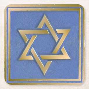 Gold Blau Davidstern Kunstpanel Rechteckiger Pappuntersetzer