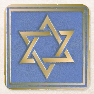Gold Blau Davidstern Kunstpanel Rechteckiger Pappuntersetzer