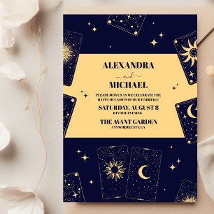 Gold Blau Elegante Tarot-Karten-Hochzeit Einladung
