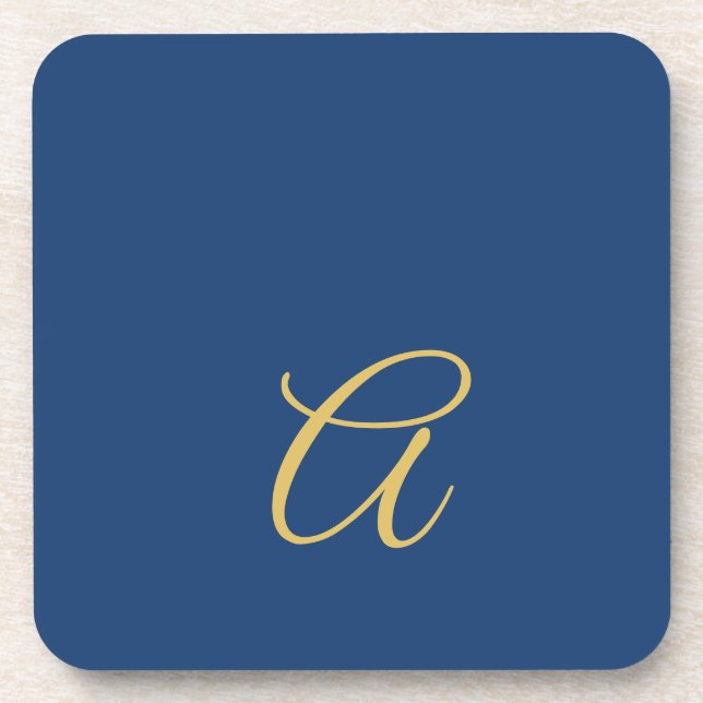 Gold & Blau Farb Monogramm Professioneller Anfangs Getränkeuntersetzer (Vorderseite)