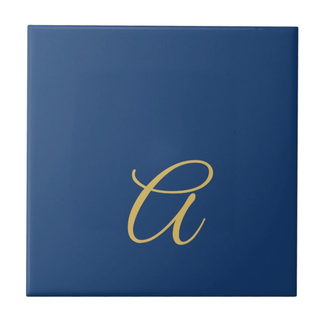 Gold & Blau Farbiges Monogramm Professioneller Anf Fliese (Vorderseite)