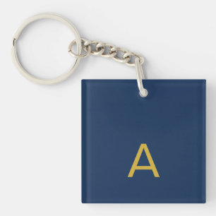 Gold & Blau Farbiges Monogramm Professioneller Anf Schlüsselanhänger